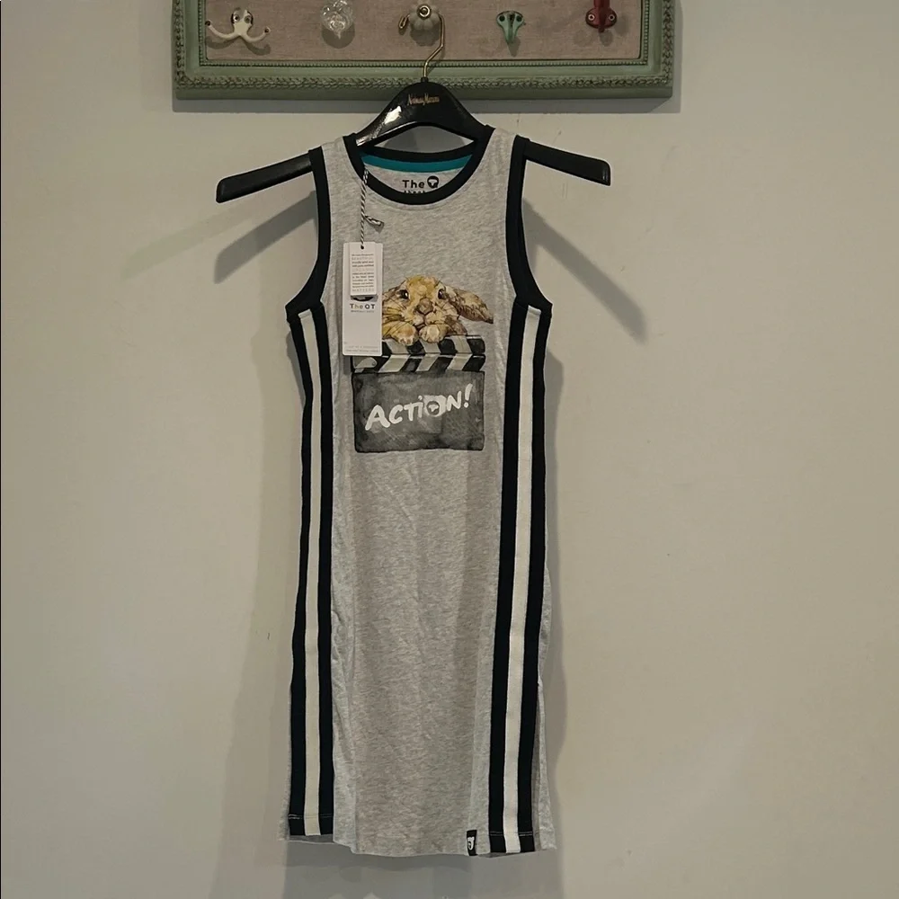 The QT organic cotton Gray Sleeveless tank director rabbit dress Black Stripes - Picture 1 of 6